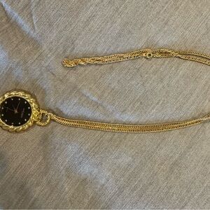 Estate Gold and Black Pendant Clock Necklace